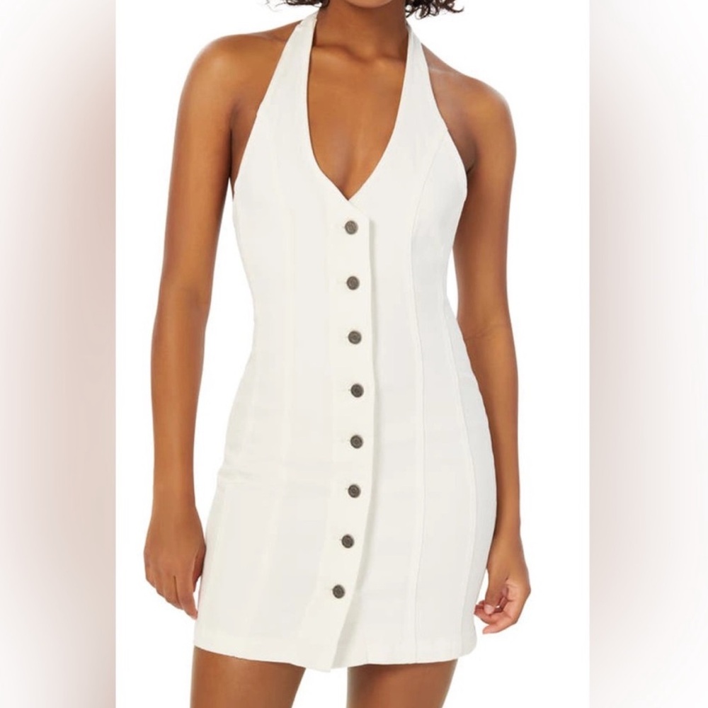 AFRM White Halter Button-Front Mini Dress